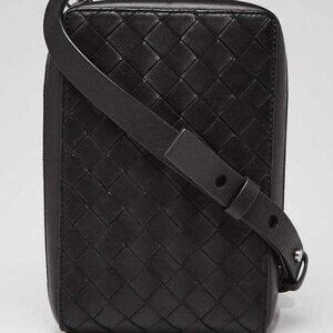 Bottega Veneta Black Intrecciato Woven Nappa Leather Rectangle Crossbody Bag